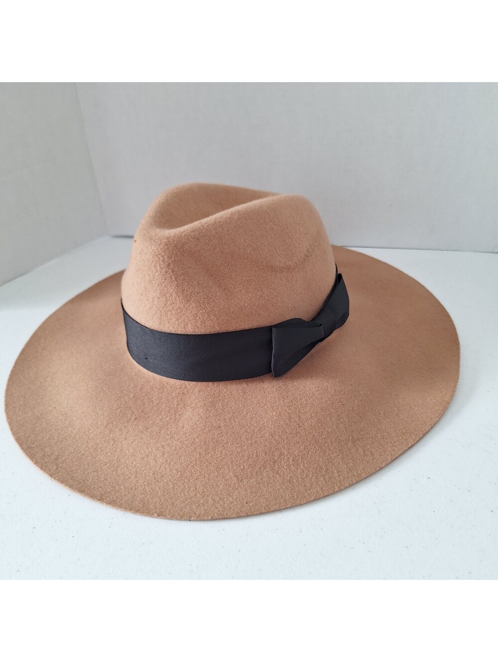 The Limited Beige Wool Felt Wide Brim Hat Black Ribbon Women Solid Casual